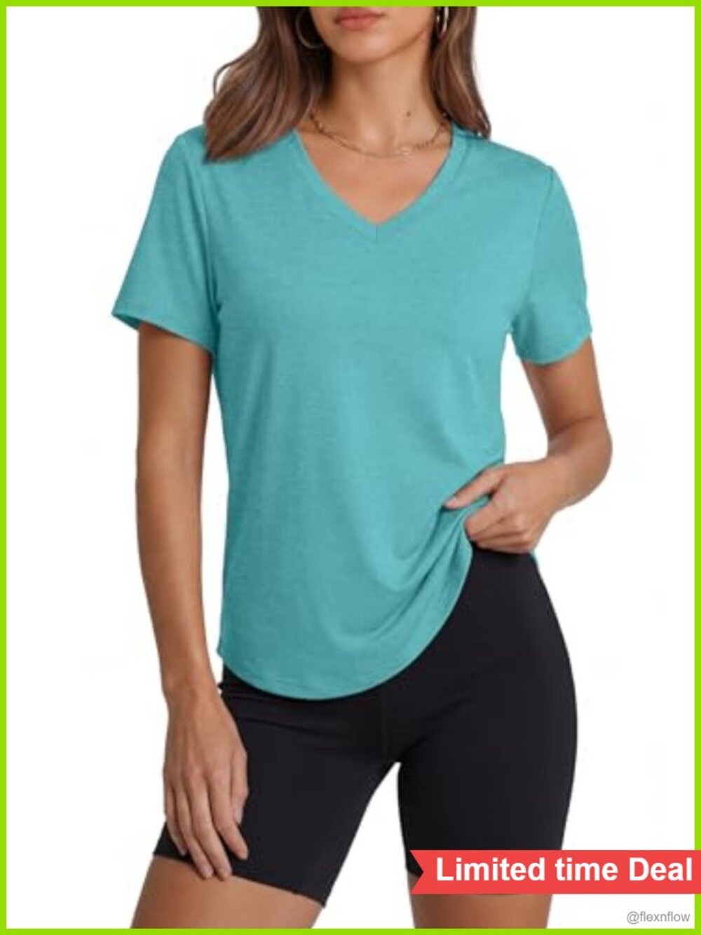 Women's Short Sleeve V-Neck Workout Tee UPF 50+ Curved Hem